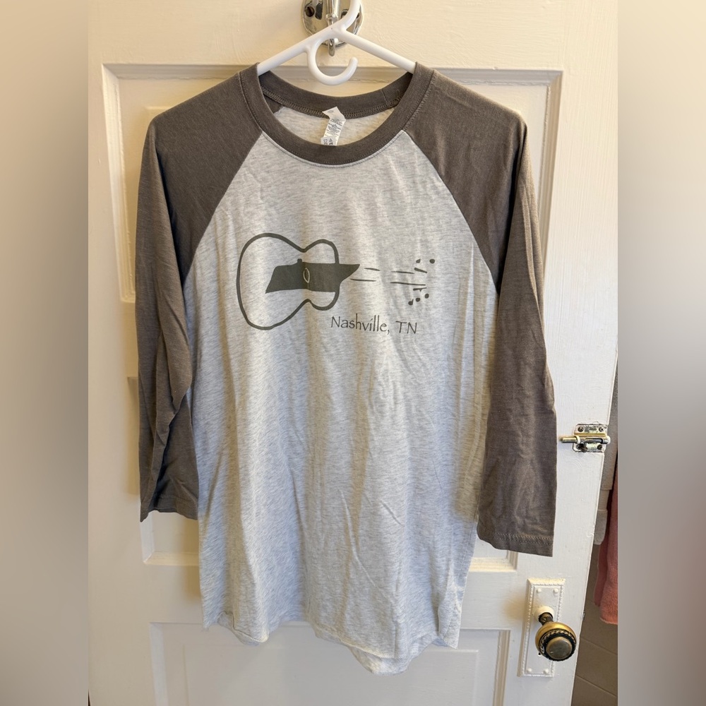 Next Level Apparel Gray and Brown Raglan Nashville Tee